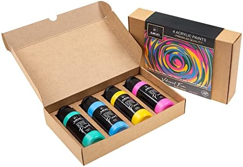 NAKLEO Acrylic Stencil Paints Set - 4 Colors (60ml, 2oz) - Vibrant Fun - Blue Green Yellow Pink - Art Supplies DIY - Non-Toxic Water-Based Matte Wall Wood Canvas Paper Fabric Stone