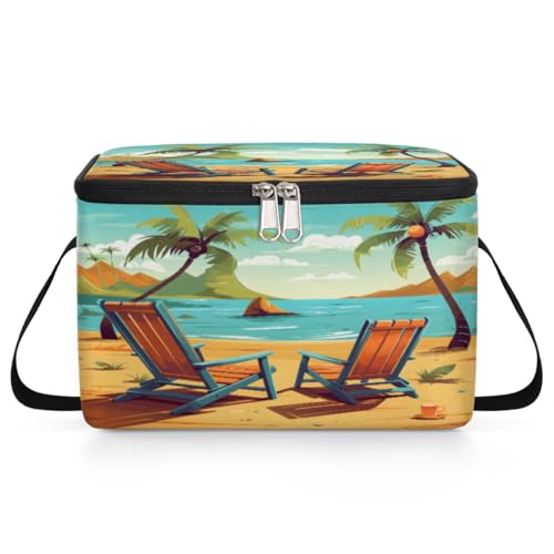GzLeyigou Landscape of Beach Lunch Bags for Women Men 9 Cans, Hot & Cold Food Delivery Bag Insulated Grocery Bag Insulated Lunch Box Beach Chair Cooler Bag for Office Work Picnic Beach