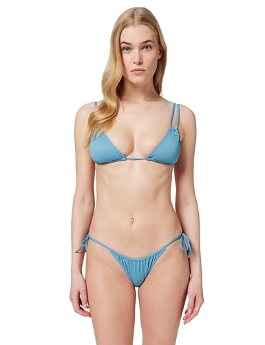 Image of Calvin Klein Women's String Side Tie Bikini Bottoms with Logo Badge, Blue (Adriatic Blue), XS