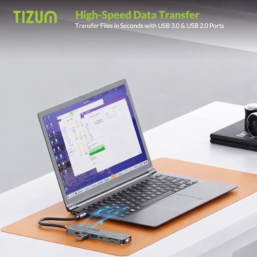 Image of Tizum 7-in-1 USB C HUB with 4K HDMI, 100W PD Charging, USB C & USB 3.0 5Gbps, USB 2.0, SD /TF Card Reader, Type C Multiport Adapter for MacBook Laptop, Tablet, Type C Dock Plug & Play, Aluminium Shell