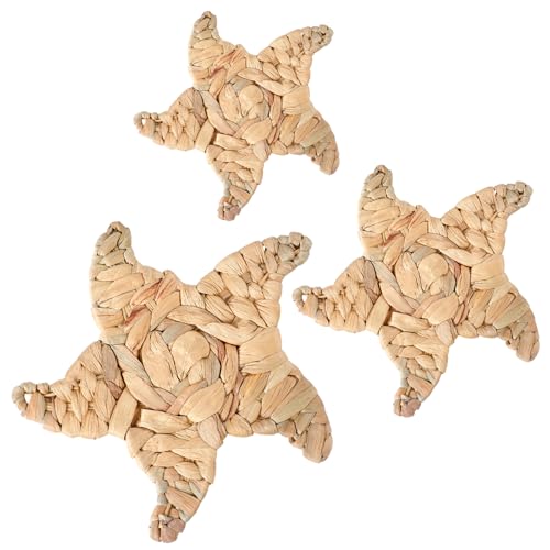 Image of Threehoney 3 Pcs Boho Starfish Beach Bathroom Decor 3 Size Handmade Starfish Wicker Wall Decors Coastal Hanging Wall Art Florida Decoration for Indoor Outdoor Summer Ocean Seaside Sea Life Gifts