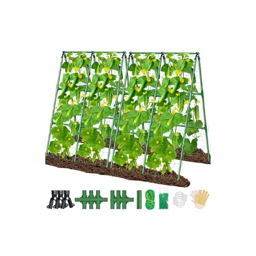 Sunwinx 2Pack 51x35Inch Cucumber Trellis for Raised Bed Adjustable A-Frame Garden Trellis for Climbing Plants Outdoor with Climbing Net Meal Plant Trellis for Vegetables Pea Bean Tomato Squash Grape
