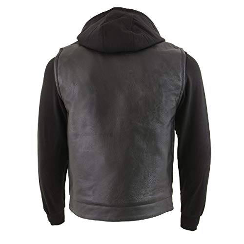 Image of Milwaukee Leather Men's Leather Motorcycle Vest w /Hoodie | Removable Hoodie, Conceal Carry Storage, Patch Ready Back, Club Style
