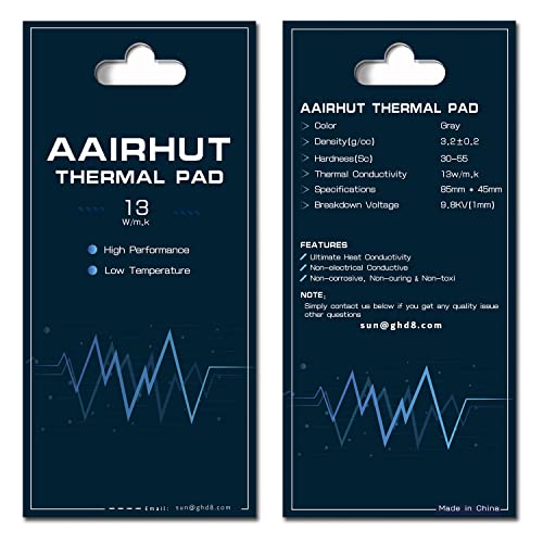Aairhut Almohadillas térmicas de 13 W/mK, 85x45 mm, disipador térmico de silicona, almohadilla térmica GPU no conductiva, resistencia al calor, portátil, CPU/LED (1.5 mm)