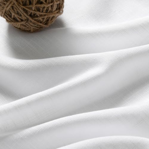 Image of Nanspring Linen White Curtains 2 Panels Set Extra Long for Living Room Back Tab Semi Sheer Light Filtering Drapes Modern Farmhouse Decor Linen Textured Curtain for Floor to Ceiling Window 52x107