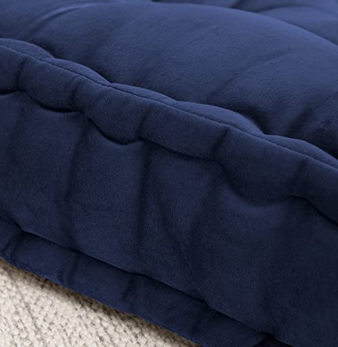 Sweet Home Collection Floor Pillow Large Square Tufted Decorative Cushion Faux Velvet Fabric Ultra Thick Fill For Kids And Adults, 2 Pack, Navy 2 Count #TOP4