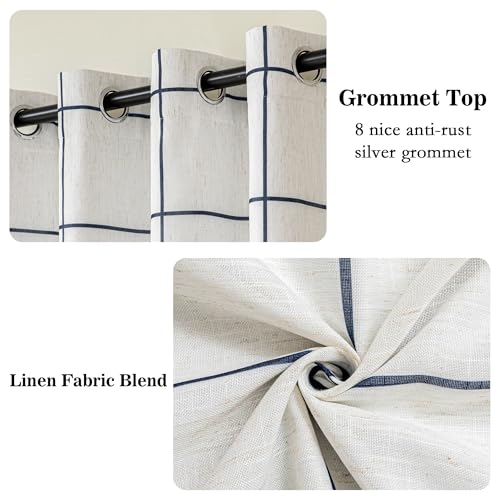 Image of MYSKY HOME 100% Blackout Plaid Linen Ceiling Curtains 102 Inch Long 2 Panels Set Double Layer Farmhouse Thermal Insulated Checkered Print Drapes for Living Room Bedroom, 2 Pcs, 52 inch Wide, Navy Blue