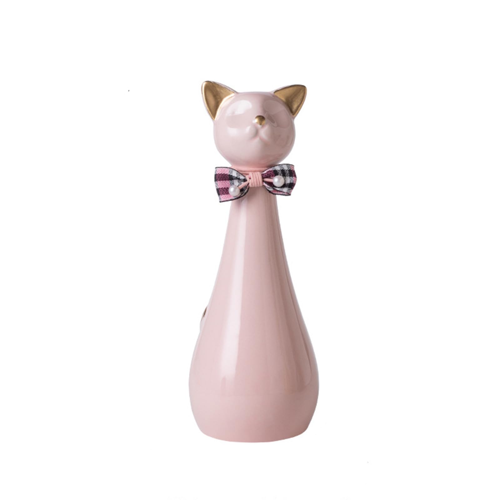 Handcrafted Cat Urn，Ceramics Pets Cremation Keepsake Pet Urn with Cat-Shaped Top，Pet Memorial Keepsake Urn for Ashes Memorial Gifts (Pink-Gold ear)