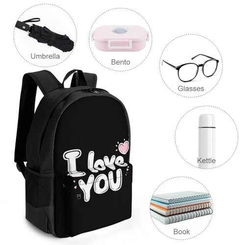 I Love You Travel Backpack Casual Daypack Shoulder Bag with Adjustable Shoulder Straps for Men Women3