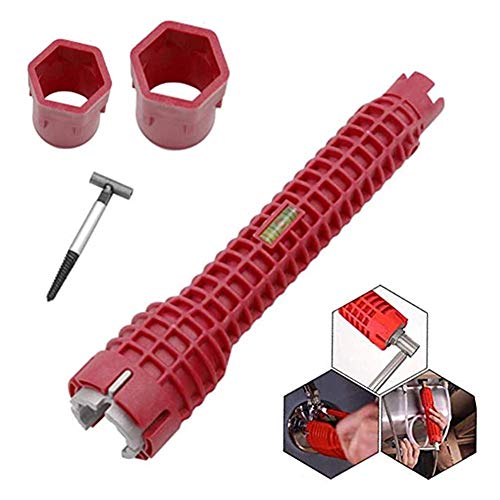 Llave de Vaso del instalador del Grifo del Fregadero, Herramienta del instalador Llave de Grifo Multifuncional 8 en 1 Llave de Tubo de Agua Aparejo para fontanería Inodoro Lavabo Baño Cocina Cover