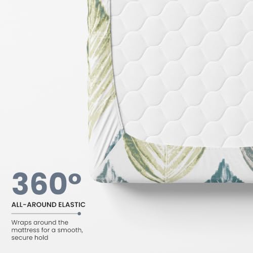 Image of LORETO - A QUALITY LINEN BRAND 186 TC 100% Pure Cotton Single Fitted Bedsheet with Pillow Cover for 36x78 inch Mattress, All-Around Elastic, Fits up to 8 Inch Depth, Teal Blue & Green