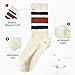 Zando Crew Socks for Women Striped Retro Womens Vintage Mid Calf Socks Cotton for Womens Fashion Navy Red