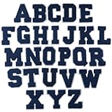 Uniquer 26個 シェニール レターパッチ アルファベット A-Z アイロン接着ワッペン ブルー 刺繍 アップリケ 衣類 DIY