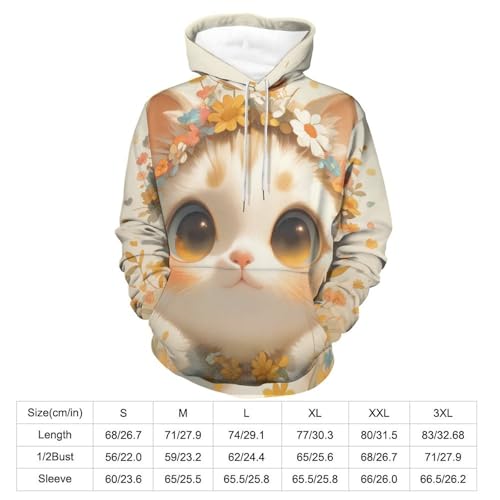 Sweat à capuche chat blanc et fleurs pull manches longues unisexe taille S - 3