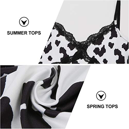 ABOOFAN Mulheres Lace Crop Top Animal Cow Print Mangas Cami Top Costas Alça Spaghetti Crop Tops Cole