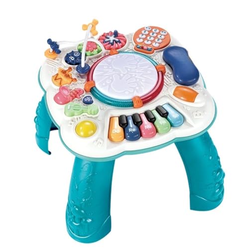 Fiyyuga 子供向け音楽玩具、多機能音楽テーブル、幼児発達玩具、ビーズコースター、屋上教育玩具、ピアノキーボード玩具、男の子と女の子向け、電子キーボード、楽器、玩具 (グリーン)