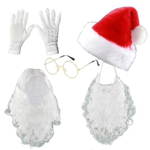Conjunto combinado de sombrero de Santa Claus peluca de barba y guantes para hombre y mujer, accesorio de cabeza, disfraz de Navidad, Papá Noel para fiesta, disfraz tradicional para celebración
