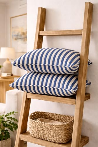 Image of 100% Cotton - Royal Blue Stripes Cushion Covers Set of 1 (16 x 16 inches) - Cushion Covers for Sofa & Living Room Decor