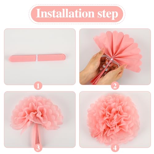 Image of BestoFun 16Pcs Pink & Orange Party Decorations - Pom Poms, Paper Flowers & Boho Groovy Decorations for Fall, Autumn, Thanksgiving, Birthday, Baby Showers & Weddings