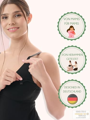 Herzmutter Stilltops Baumwolle OekoTex 100 - einfache Stillfunktion - Stilltop Set 1er & 2er - integriertes Bustier-BH mit Clip-Verschlüssen - 5420 (S, Schwarz, 2X)