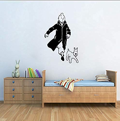 PVC Sticker Mural Tintin et Chien Bande Dessinée Vinyle Sticker Mural Chambre D'enfants Mur Art Mural Decal Tintin Vinyle Affiche Mur Art Décoration 58X76 CM