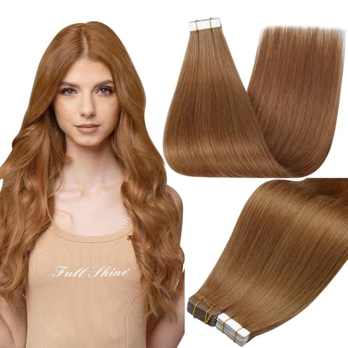 Full Shine Tape In Hair Extensions Human Hair, Ginger Copper 20 Inch | 100G 40Pcs, Remy Hair Extensions Real Human Hair, Seamless Skin Weft, Long Straight Texture