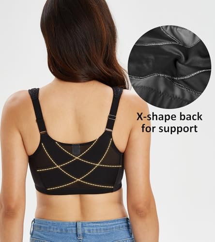 Image of Lemorosy Women's Plus Size Full Coverage Front Closure Posture Back Unpadded Wireless Double Support Minimizer Bra