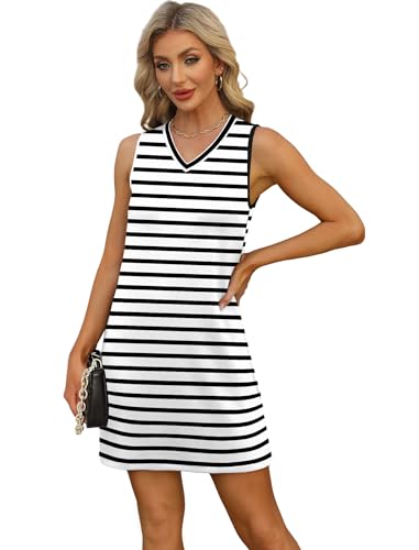 Image of BKRIVE V-Neck Summer Casual Beach Dresses for Women 2026 Vacation Women's Sleeveless Sundress with Split