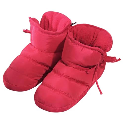 Chaussons d'intérieur chauds montants duvet rouge antidérapants femme