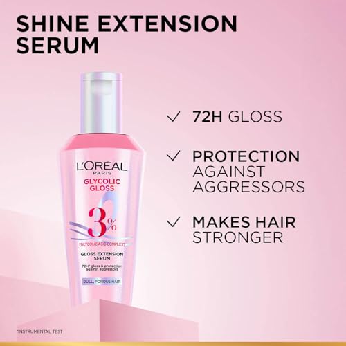 Image of L'Oreal Paris Glycolic Gloss Serum, Powered By Glycolic Acid, For Dull Hair, Gives 72H Shine & Improves Hair Quality, 40Ml