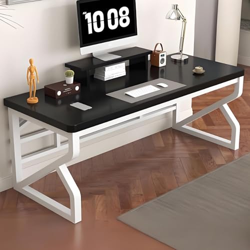 BDYSWD パソコンデスク ゲーミングデスク 机 パソコンデスク木製 無垢材 25mm厚のカウンタートップ 厚めの炭素鋼製テーブル脚 強力な耐荷重性 堅牢性と安定性 防水性と防汚性 耐傷性 テーブルトップ上げ棚デザイン 掃除や組み立てが簡単 ダブルゲーム