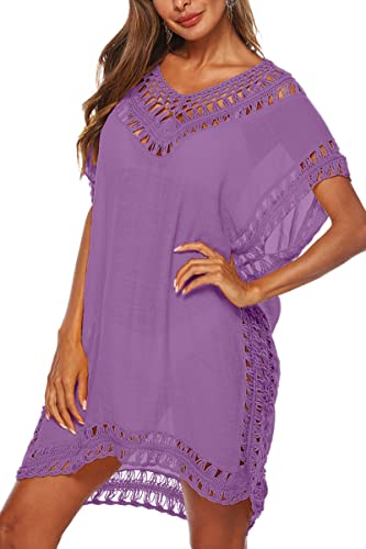 Image of Adisputent Womens Swimsuits Cover Ups Crochet Chiffon Beach Cover Bathing Suit Bikini Wear Coverups Dress