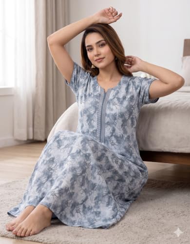 Image of Nighty| Nighty for Women Stylish| Alpine Nighty for Women| Night Gown for Women Stylish| Sleek A-Line Silhouette| Breathable Alpine Fabric|