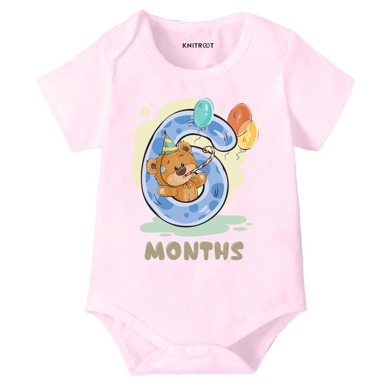 Image of Knitroot Monthly Birthday Teddy Special, Newborn Baby Half Sleeve Unisex Romper, Onesies, Sleepsuit, Body Suit, Envelope Neck, 1 to 12 Months Print, 0-12 Months, Infant Cloth for Boys & Girls