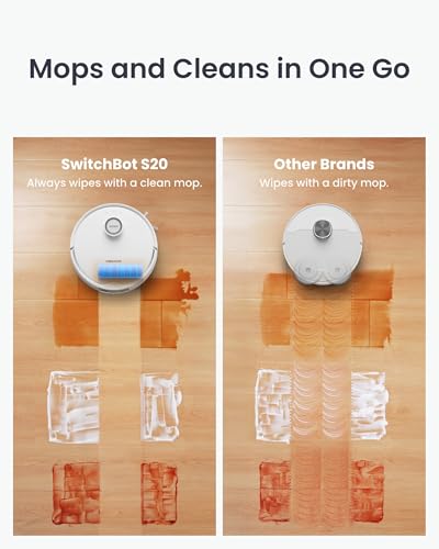 SwitchBot S20 Robot Vacuum and Mop with Matter, 10000Pa Suction, Roller Mop, AI Navigation, Auto Mop Wash & Dry, Self-Emptying, Works with AppleHome, Alexa, GoogleHome, for Pet Hair, Carpet, Floors