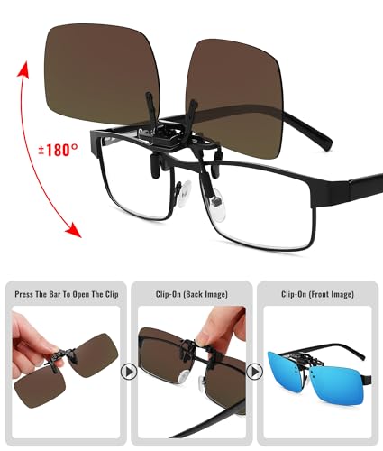 MEETSUN Polarized Clip On Sunglasses for Men Women Sports Fishing Driving Hiking Fit Over Prescription Glasses 5Pack-Black+Blue+Red+Green+Silver