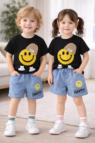 Image of Bold N Elegant Cotton Cute Cartoon Printed Half Sleeve T-Shirt And Shorts Clothing Set For Infant Toddler Baby Boy Girl