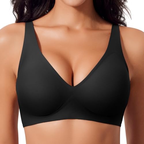Ganado Damen BH Tiefem V-Ausschnitt Nahtloser BH Ohne Bügel Push Up BHS Bralette Soft Bequem BHS Bügellos Bustier