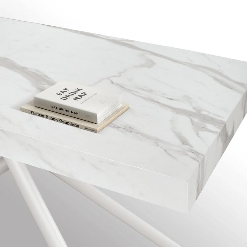 KONTE.DESIGN Tavolo CARRARA in legno, finitura bianco statuario e gambe in metallo bianco, allungabile 160x90 cm - 240x90 cm