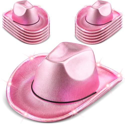 Image of Kigeli 10 Pcs Lights LED Cowboy Hat for Adult LED Flashing Hat for Western Cowboy Women Men Role Play