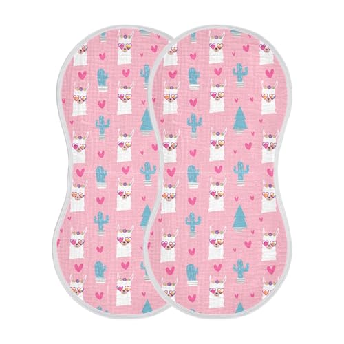 xigua Cute Llamas Muslin Baby Burp Cloths Set of 2, Super Soft & Absorbent Burping Rags, Cotton Burp Clothes Shower Gift for Newborn, Baby Girls and Boys2