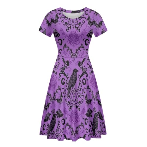 Image of POLERO Women Puffy Swing Elegant Party Midi Dresses Short Sleeve Round Neck A-Line Dress