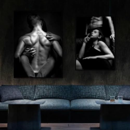 Peinture sur toile couple sexy décoration murale chic affiche artistique monochrome 60x90cm