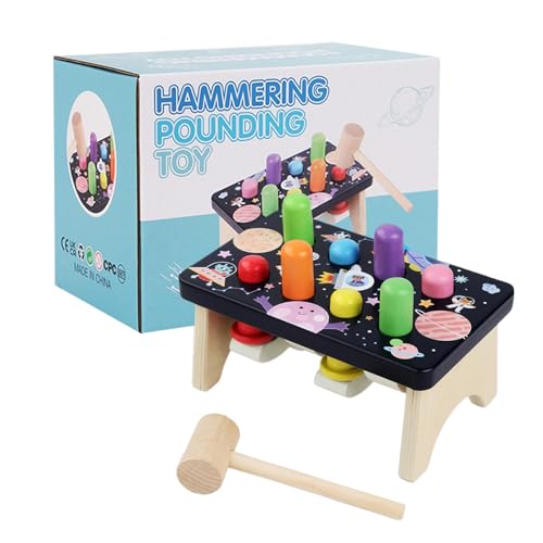 Hobngmuc Toy de Martillo de bebé, Juguetes de Martillo para niños pequeños - Banco de Madera Bench Whack Colorido Juego de Lunar,Desarrollo de Juguetes educativos de Motor Fino para niñas y niños