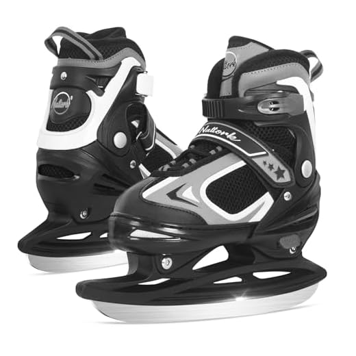 Nattork Adjustable Ice Skates,Ice Skating for Kids, Boys and Girls,Hockey Lace-Up Skates for Outdoor and Rink,Soft Padding and Reinforced Ankle Support with 4 Sizes Adjustments,Black,M