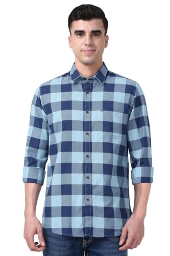 Image of Peter England Men's Checkered Cotton Shirt | Smart Casual | Full Sleeves Slim Fit