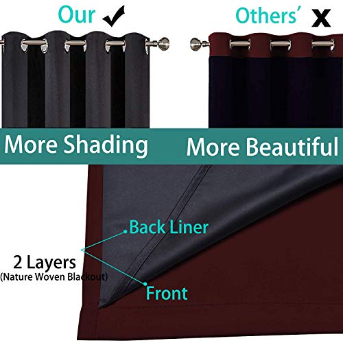 Image of Yakamok Completely Blackout Curtains 2 Thick Layers Thermal Insulated Drapes for Bedroom, Room Darkening Panels for Living Room(52Wx96L, Burgundy Red, 2 Panels)