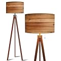 QFHOMTEOL Wood Tripod Floor Lamp Overhead View Light Brown Wooden Table Modern Standing Lamp Linen Lampshade Dimmable Tall Lamp Mid Century Floor Lamp for Living Room Bedroom