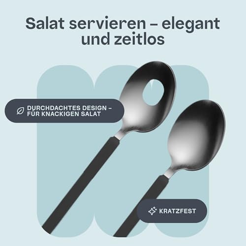 Berghoff Home Salatbesteck – 2tlg.– Servierlöffel & -Gabel - Salatbesteck aus Edelstahl – Schwarz Servierbesteck Set – Vorlegebesteck