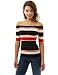 PattyBoutik Women’s Color Block Off Shoulder Knit Top (Black, White and Red S)